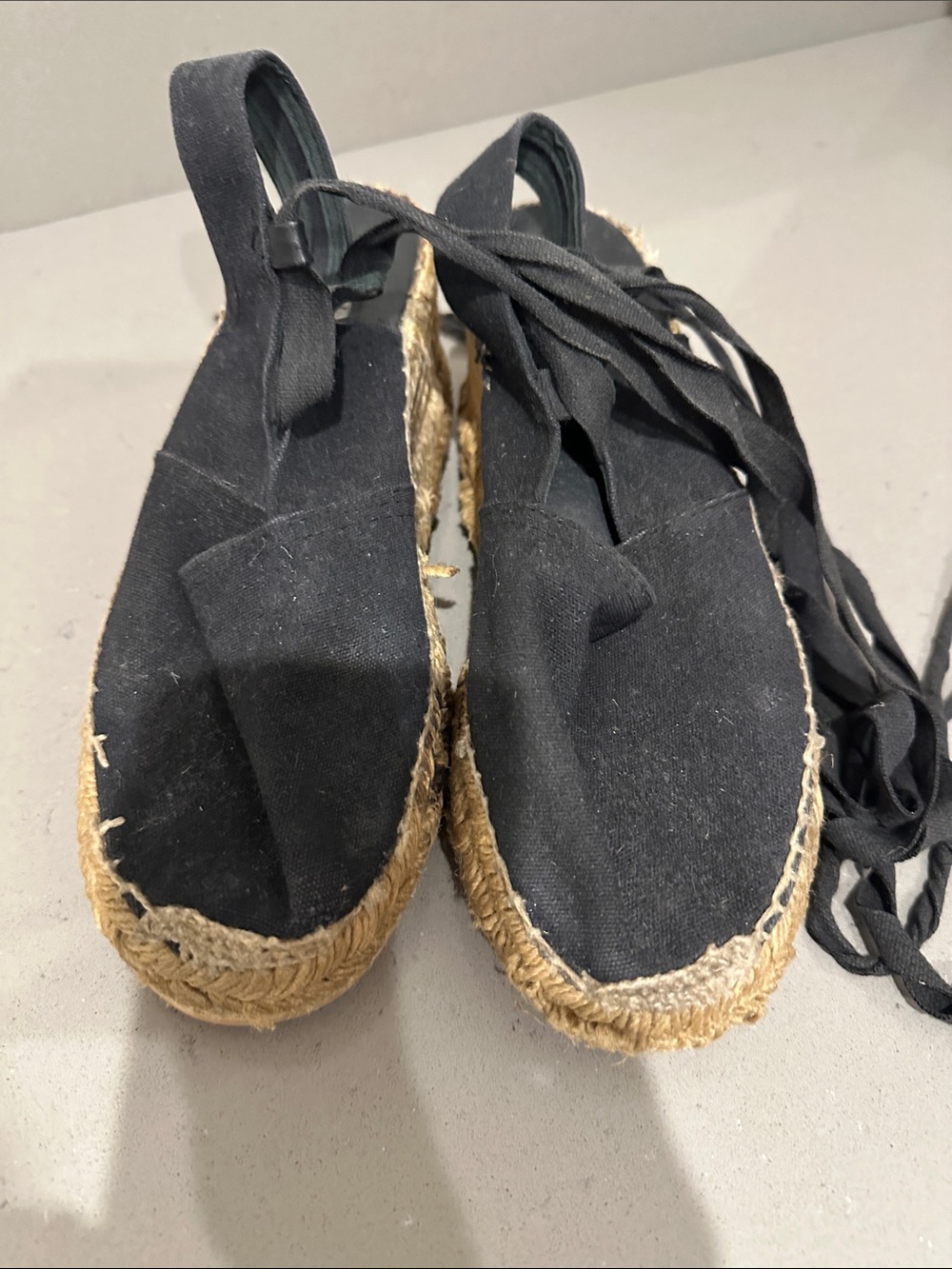 DKNY Black Canvas Lace-Up Espadrille Flats